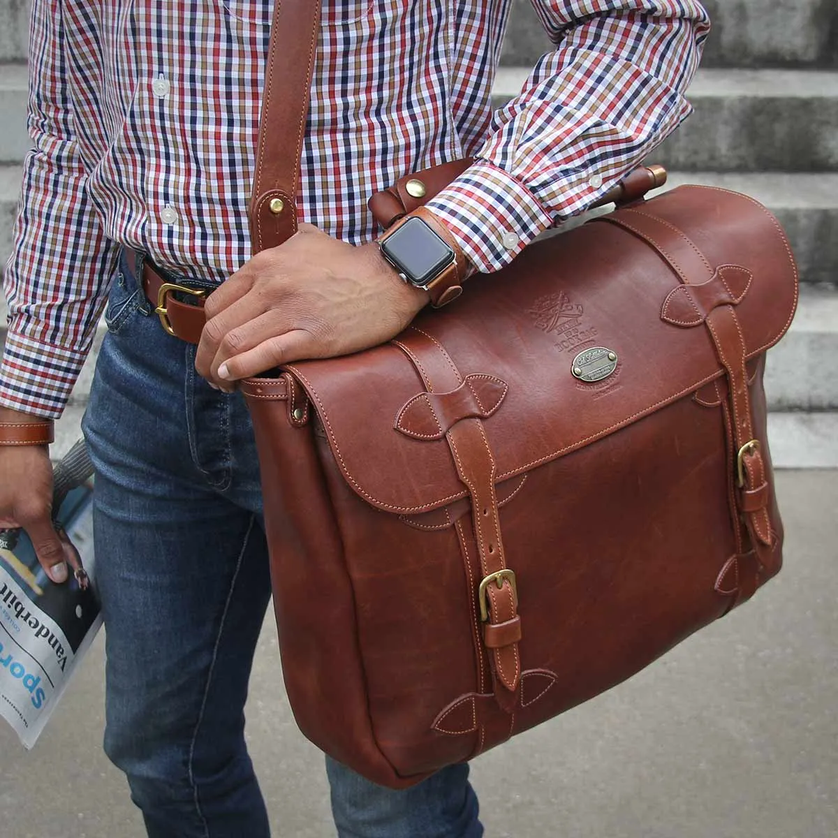Vintage Style Leather Book Bag Briefcase