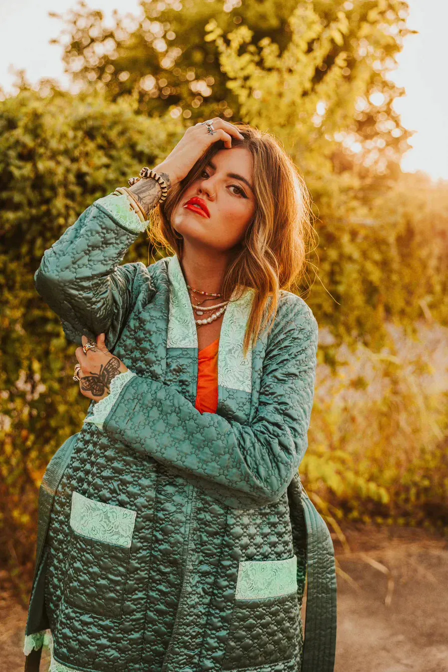 Vintage Teal Quilted Coat