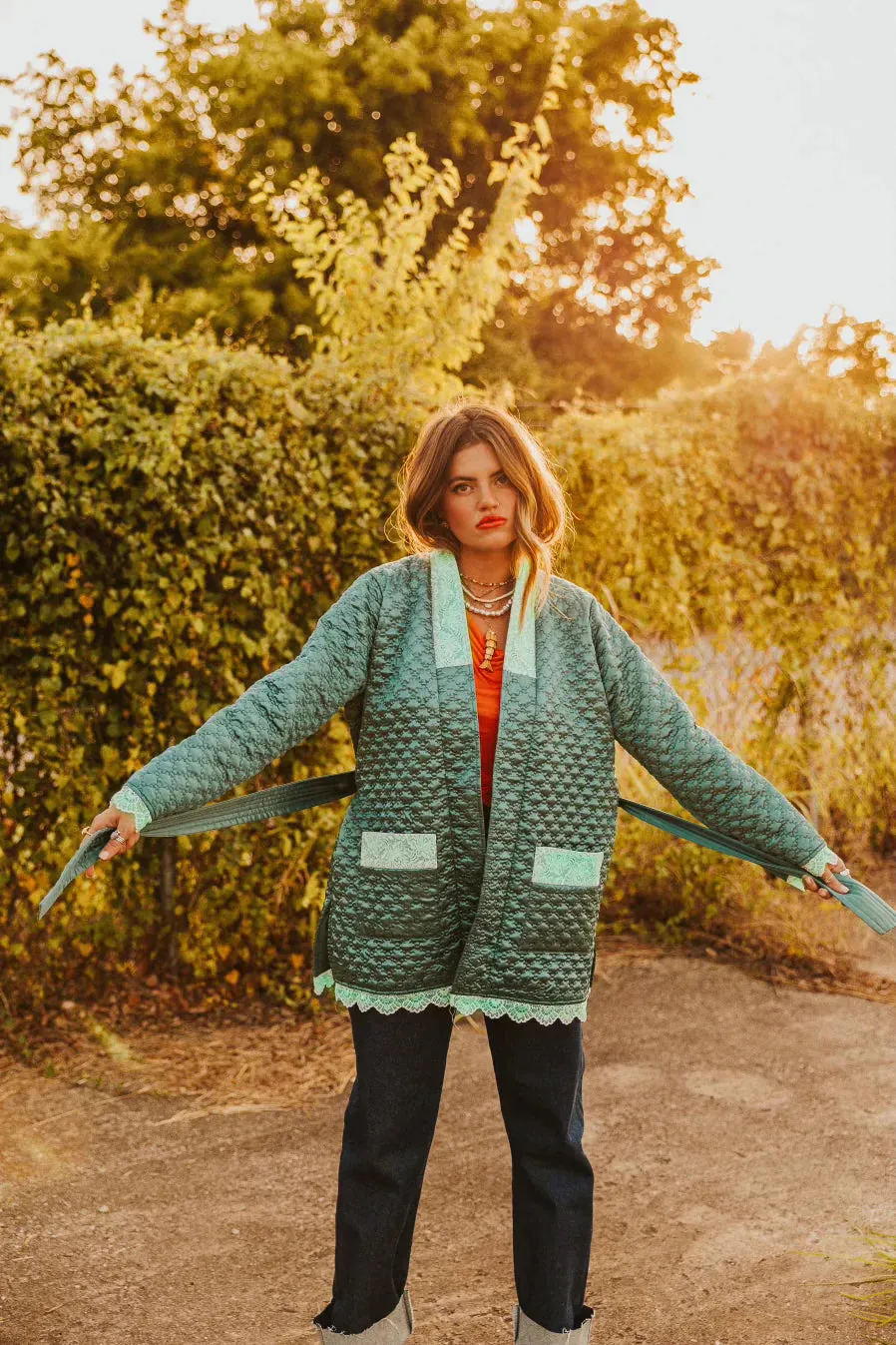 Vintage Teal Quilted Coat