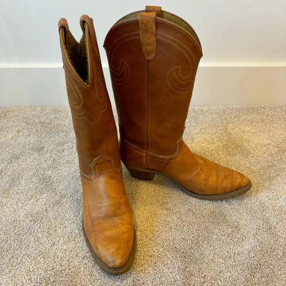 Vintage Texas Brand Cowboy Boot Brown Leather Western