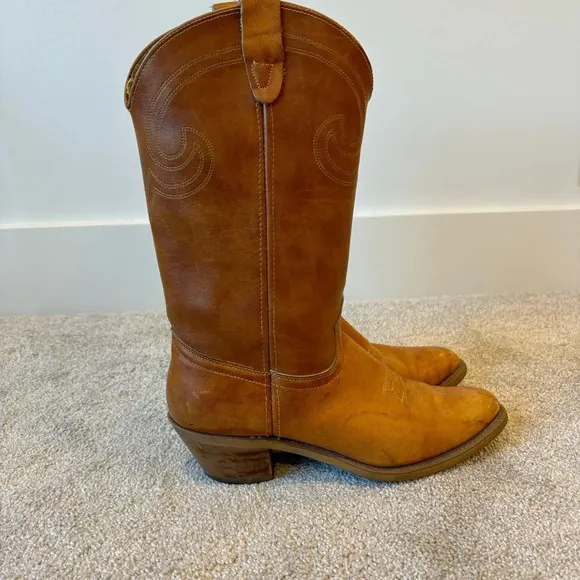 Vintage Texas Brand Cowboy Boot Brown Leather Western