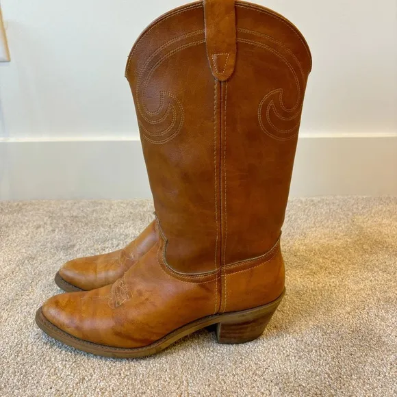 Vintage Texas Brand Cowboy Boot Brown Leather Western