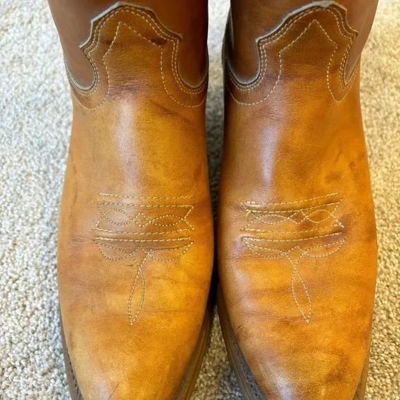 Vintage Texas Brand Cowboy Boot Brown Leather Western