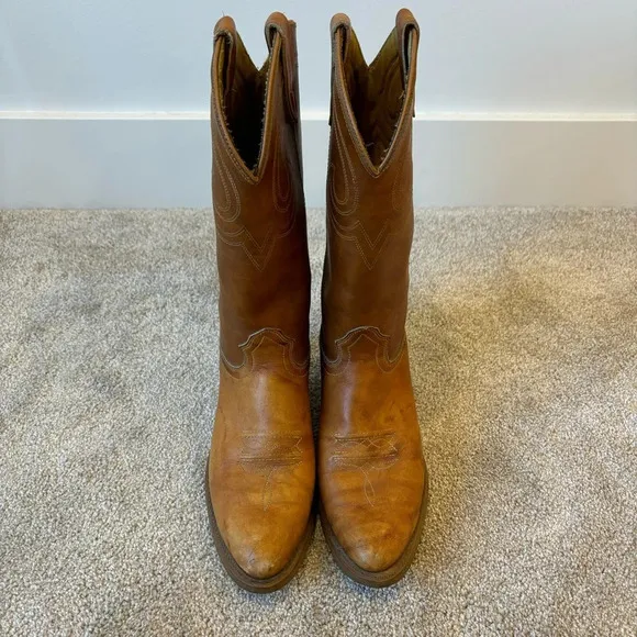 Vintage Texas Brand Cowboy Boot Brown Leather Western