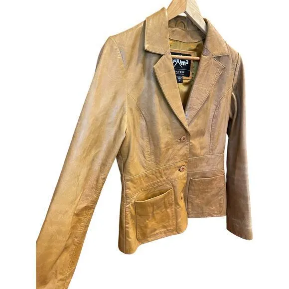 Vintage Wilson's Leather Maxima Camel Brown‎ Button Biker Style Collared Jacket