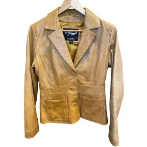 Vintage Wilson's Leather Maxima Camel Brown‎ Button Biker Style Collared Jacket