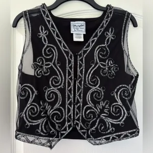 Vintage Wrangler Women’s Western Horse Show Vest Mesh Metallic Silver Black sz M
