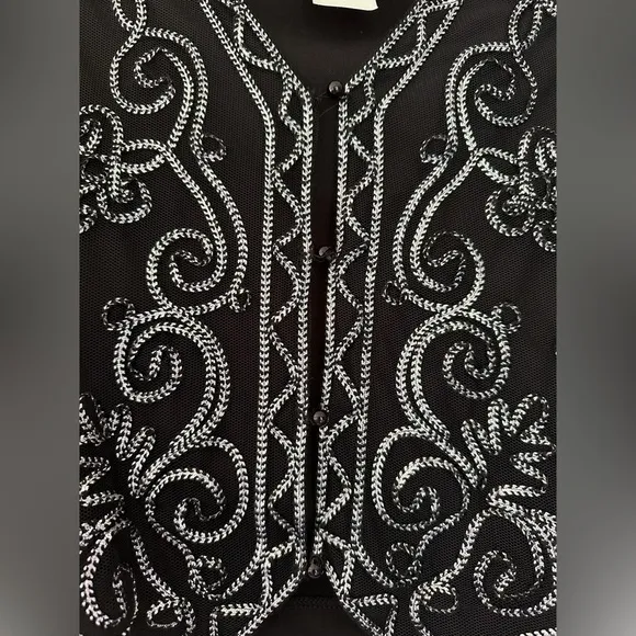 Vintage Wrangler Women’s Western Horse Show Vest Mesh Metallic Silver Black sz M
