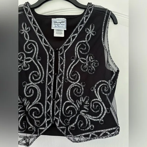 Vintage Wrangler Women’s Western Horse Show Vest Mesh Metallic Silver Black sz M