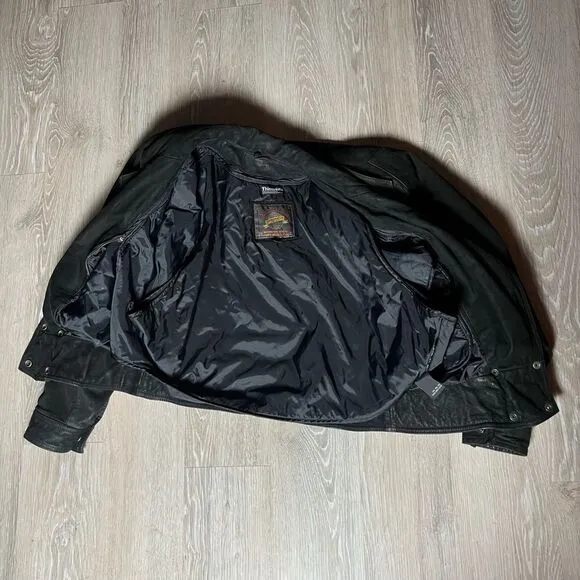 Vintage 80s 90s leather Bomber Black Adventure Bound Wilson’s Thinsulate Coat M