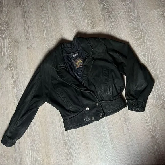 Vintage 80s 90s leather Bomber Black Adventure Bound Wilson’s Thinsulate Coat M