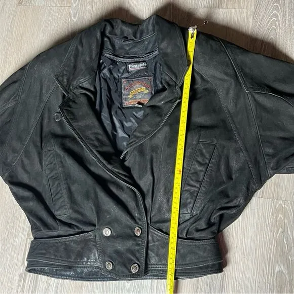 Vintage 80s 90s leather Bomber Black Adventure Bound Wilson’s Thinsulate Coat M