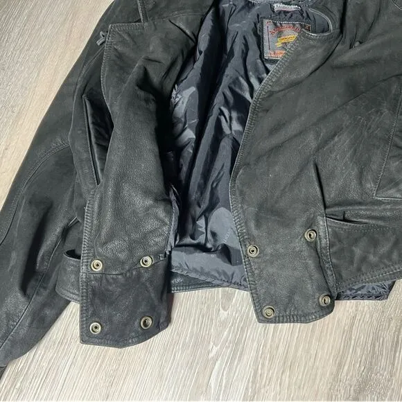 Vintage 80s 90s leather Bomber Black Adventure Bound Wilson’s Thinsulate Coat M