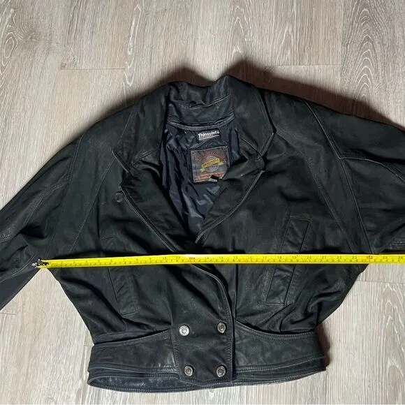 Vintage 80s 90s leather Bomber Black Adventure Bound Wilson’s Thinsulate Coat M