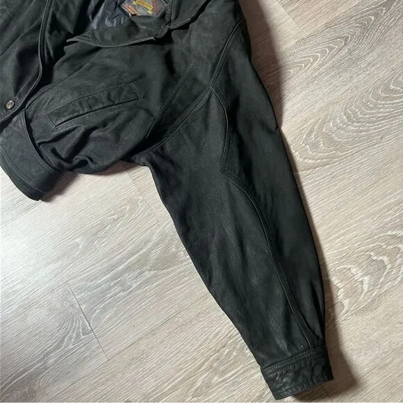 Vintage 80s 90s leather Bomber Black Adventure Bound Wilson’s Thinsulate Coat M