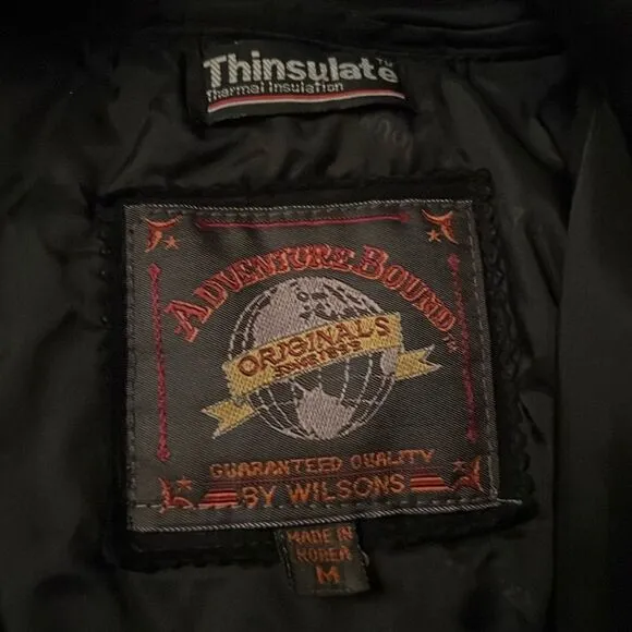Vintage 80s 90s leather Bomber Black Adventure Bound Wilson’s Thinsulate Coat M