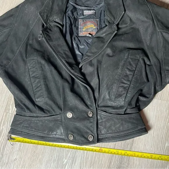 Vintage 80s 90s leather Bomber Black Adventure Bound Wilson’s Thinsulate Coat M