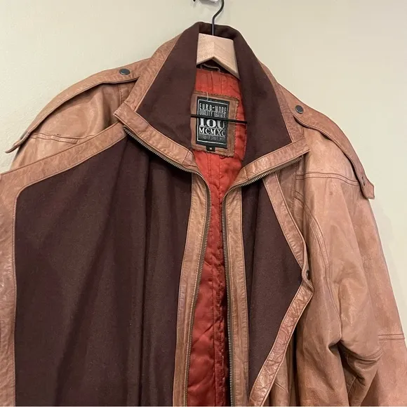 VTG Euro Mode IOU Floor Length Baggy Leather Wool Trench Coat Tan Insulated M
