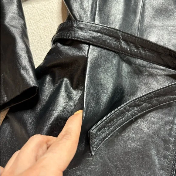 VTG Y2K Black Leather Zip Up Belted Blazer Jacket M