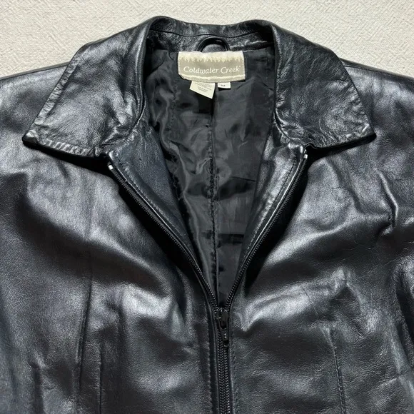 VTG Y2K Black Leather Zip Up Belted Blazer Jacket M