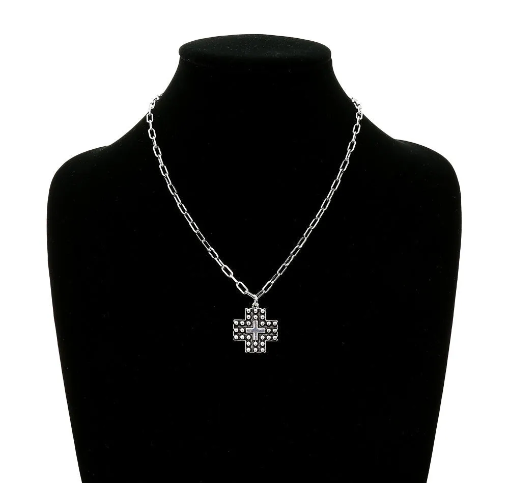 Wallen Fashion Studded Cross Necklace - 18"