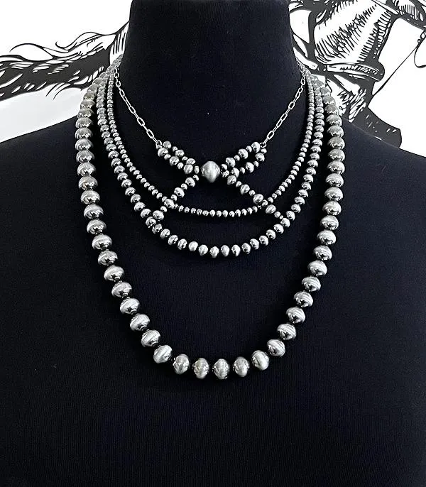 Wallis 4 Strand Graduated Navajo & Link Chain Bow Fashion Necklace - Silver
