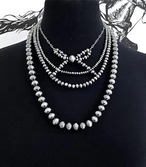 Wallis 4 Strand Graduated Navajo & Link Chain Bow Fashion Necklace - Silver