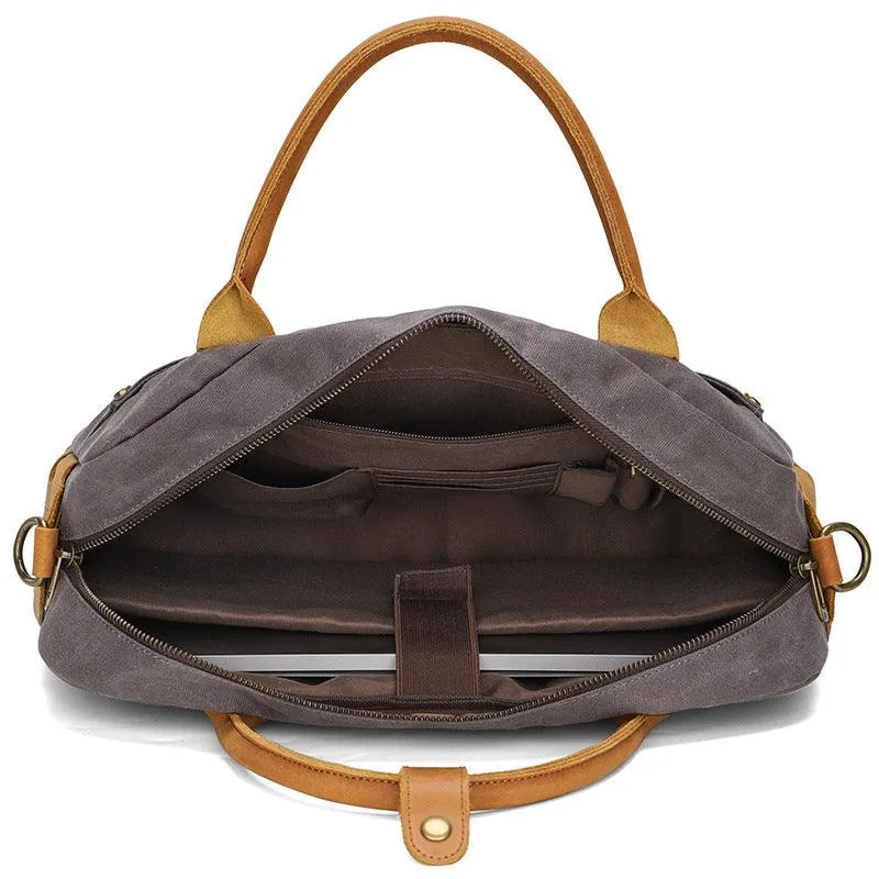 Waxed Canvas Briefcase with Crazy Horse Leather for Laptop