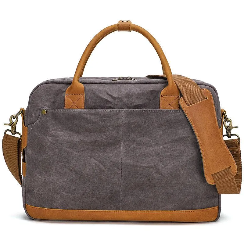 Waxed Canvas Briefcase with Crazy Horse Leather for Laptop