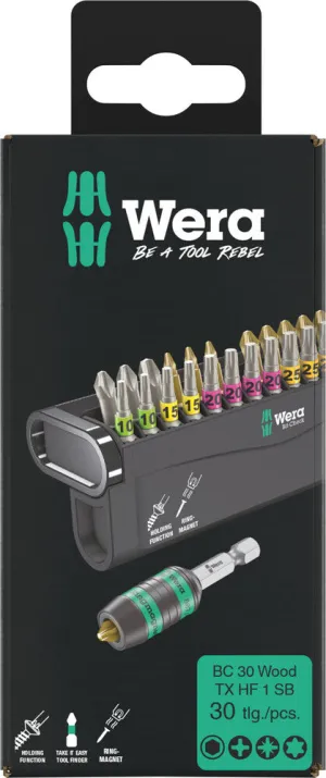 Wera 05057437001 Bit-Check 30 Wood TX HF 1 SB, 30 pieces