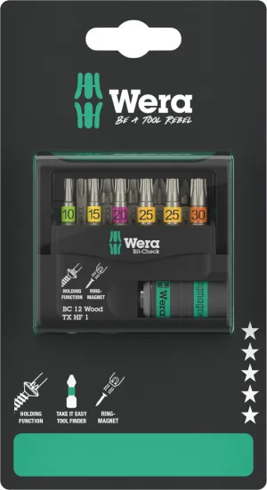 Wera 05073641001 Bit-Check 12 Wood TX HF 1 SB, 12 pieces