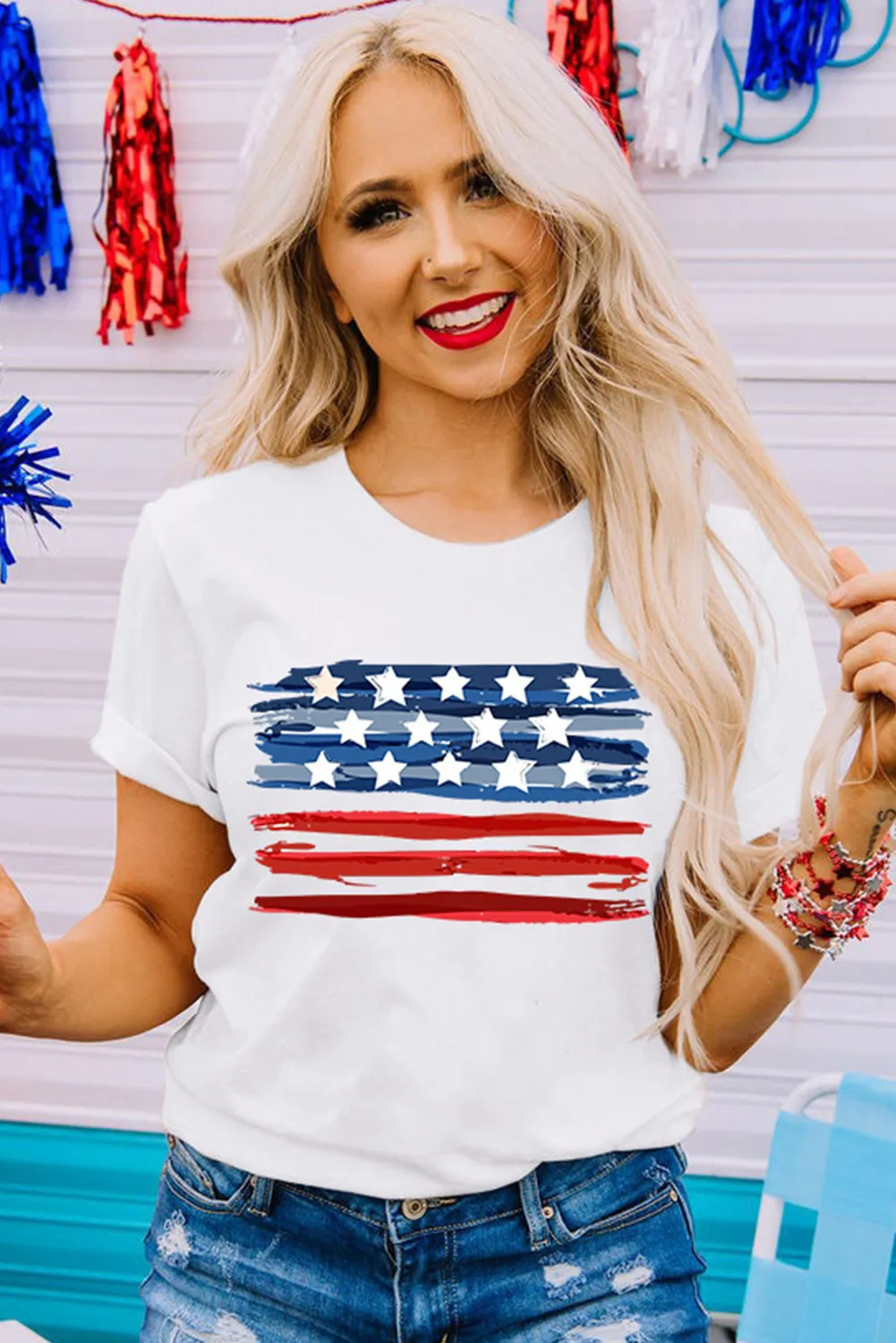 White American Flag Graphic Fashion Tee