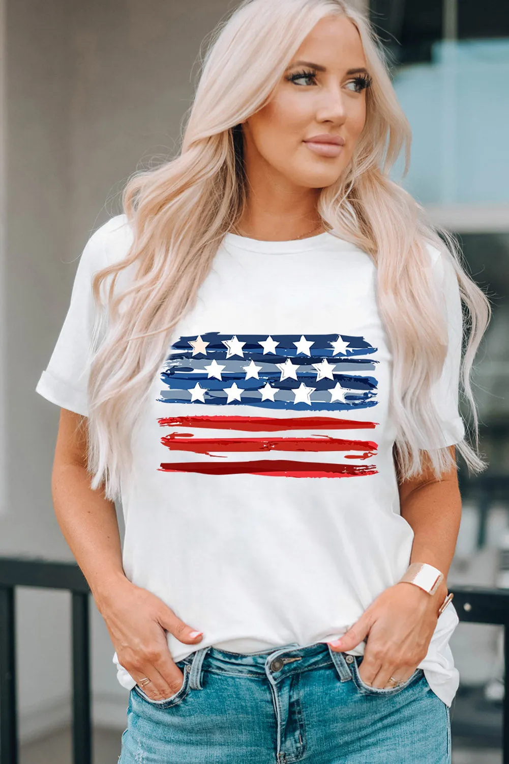 White American Flag Graphic Fashion Tee
