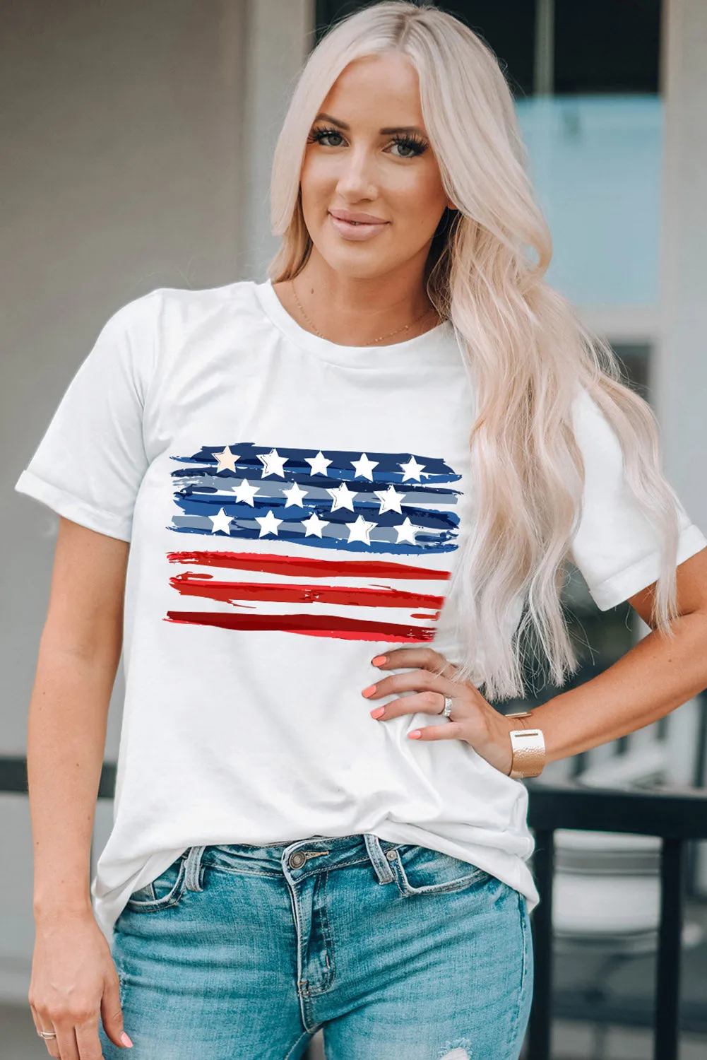 White American Flag Graphic Fashion Tee