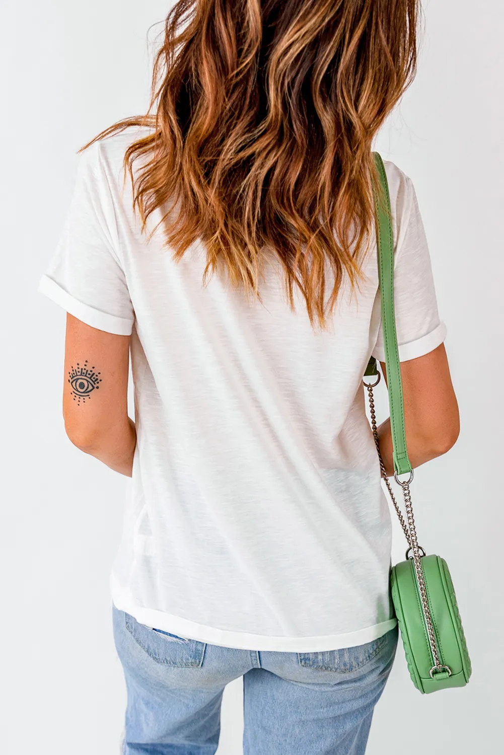 White Sequin Mardi Gras Pattern Graphic Crew Neck Tee