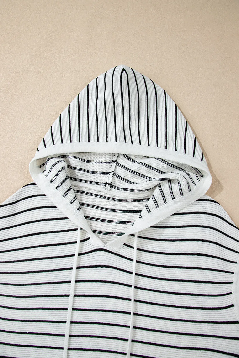White Stripe Drawstring Hooded Loose Sweater T Shirt