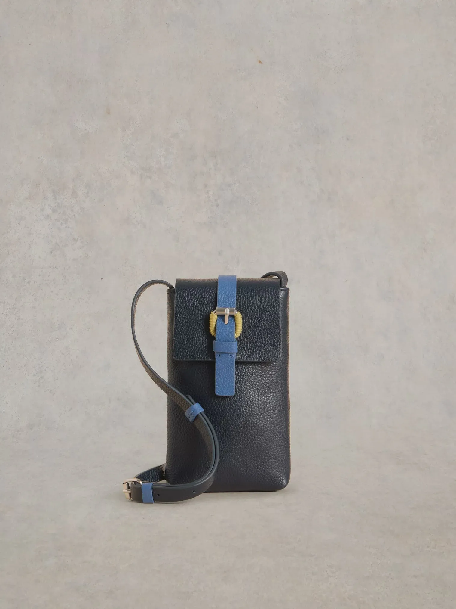 White Stuff Clara Buckle Leather Phone Bag French Navy