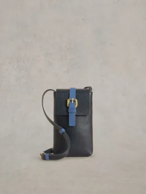 White Stuff Clara Buckle Leather Phone Bag French Navy