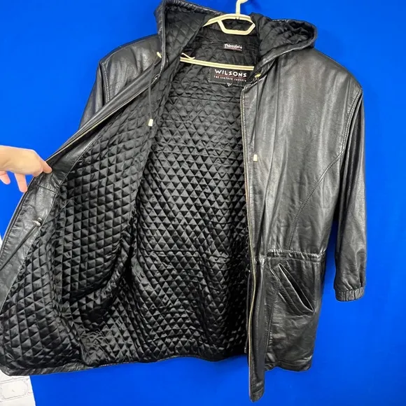 |•WILSONS LEATHER•| Thigh Length Drawstring Waist Leather Jacket Size XL