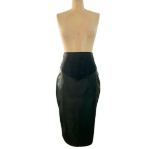 Winlit Womens Black Leather High Waisted Vintage Skirt Deadstock Size 9/10