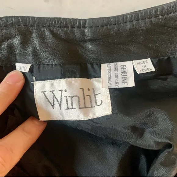 Winlit Womens Black Leather High Waisted Vintage Skirt Deadstock Size 9/10