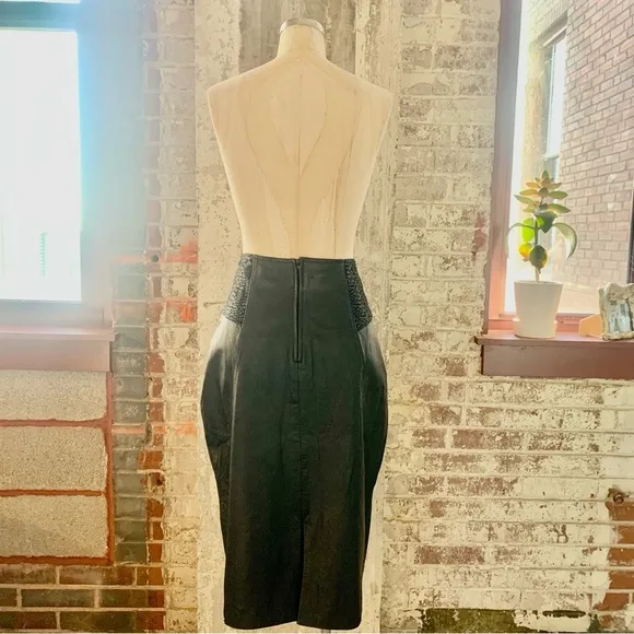 Winlit Womens Black Leather High Waisted Vintage Skirt Deadstock Size 9/10