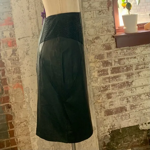 Winlit Womens Black Leather High Waisted Vintage Skirt Deadstock Size 9/10