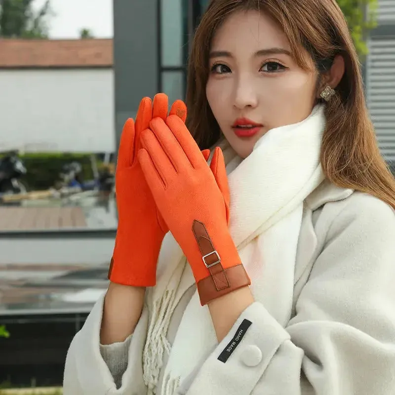 Women Fashion Elegant Business Style Suede Keep Warm Touch Screen Gloves Drive Skiing Cycling Not Bloated Fleece
