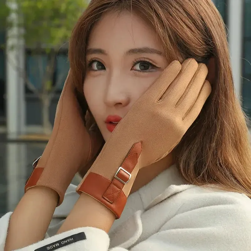 Women Fashion Elegant Business Style Suede Keep Warm Touch Screen Gloves Drive Skiing Cycling Not Bloated Fleece