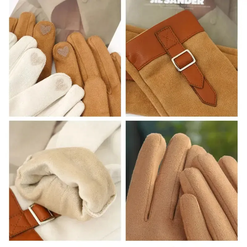 Women Fashion Elegant Business Style Suede Keep Warm Touch Screen Gloves Drive Skiing Cycling Not Bloated Fleece