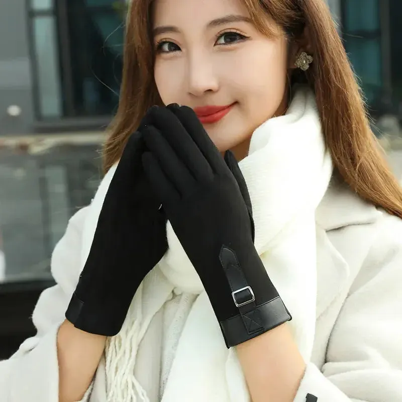 Women Fashion Elegant Business Style Suede Keep Warm Touch Screen Gloves Drive Skiing Cycling Not Bloated Fleece
