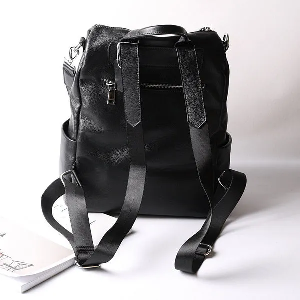 Women Leather Shoulder Bag Convertible Backpack, Full Grain Leather Backpack Purse
