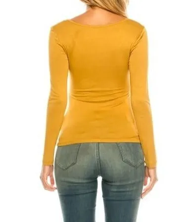 Women V Neck Long Sleeve Ruched Rayon Top With Tie
