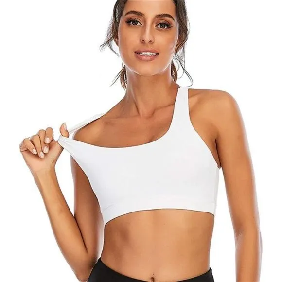 WOMENS Strappy Sports Bra Mesh Open Back Sports Bra for Workout Yoga Gym White-3